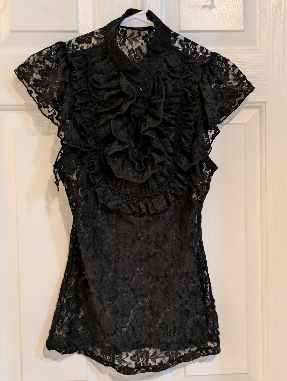 Forever 21 Black Lace Ruffle Front Blouse